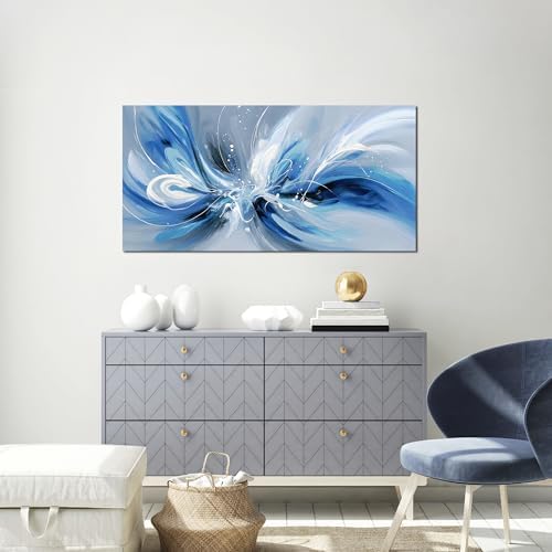Blue White and Gray Abstract Canvas Wall Art - Image 2