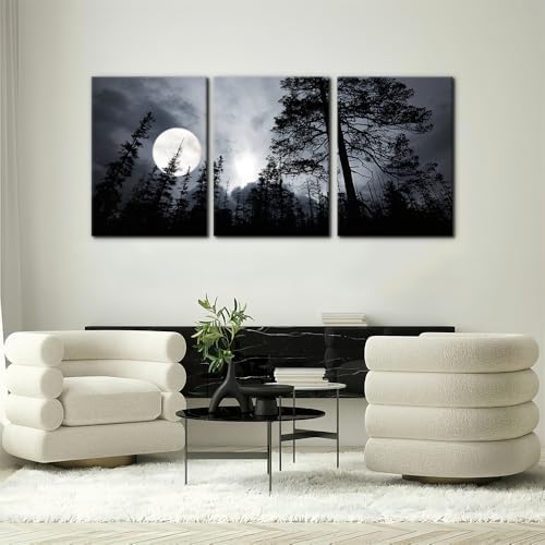 Pacimo 3 Pieces Framed Wall Art Decorations Dark Forest Night Landscape - Image 2