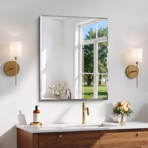 CILIBER Beveled Mirror, 24x30 Frameless Beveled Bathroom Mirrors by CILIBER