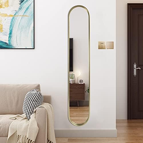 OUSHUAI Gold Full Length Oval Mirror, Narrow Capsule Long Mirrors by OUSHUAI