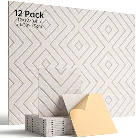 Sound Proof Foam Panels for Walls Self-Adhesive, 12 Pack 12" X 12" by Woovio