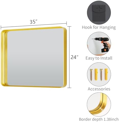 Koonmi Gold Bathroom Mirror, 24x35 Shatterproof Wall Vanity Mirror - Image 7