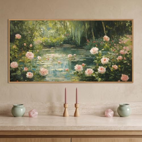 Aryroi Monet Garden Water Lilies Framed Canvas Wall Art Set, Impressionist Pond - Image 3