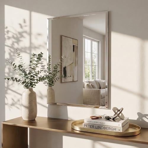 22x30 Inch Frameless Bathroom Mirror, Rectangular Beveled Wall Mirror - Image 6
