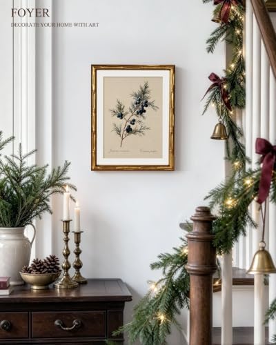 InSimSea Gold Bamboo Framed Christmas Wall Art, Retro Juniper Print - Image 2