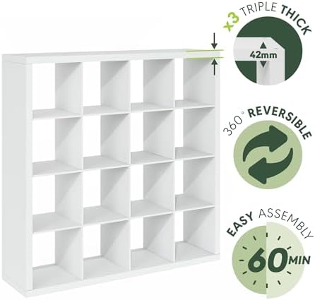 Furinno Cubicle Book Shelf, 16-Cube Bookshelf, Triple Thick Frame Cube Storage - Image 5