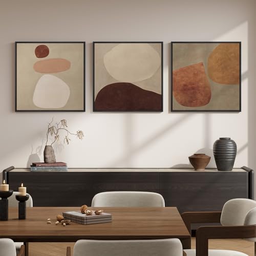 Large Framed 3 Piece Neutral Abstract Wall Art - Image 4