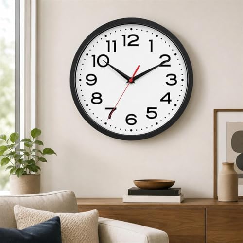 Roymnie 12 Inch Wall Clock, Battery Operated Silent Non Ticking Black - Image 6