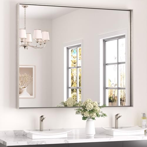 Keonjinn 48x40 Inch Nickel Bathroom Mirror by Keonjinn