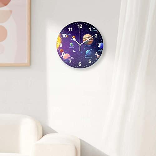 Battery Operated Wall Clocks 12 Inch, Solar System Dark, Silent Home Decor - Image 4