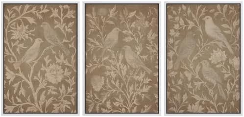MUDECOR Framed Canvas Print Wall Art Set Taupe Bird Toile by MUDECOR