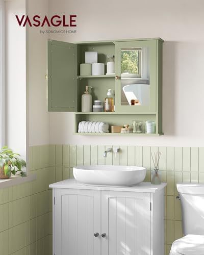 VASAGLE Bathroom Cabinet with Mirror, Wall-Mounted, 2 Mirrored Doors - Image 2