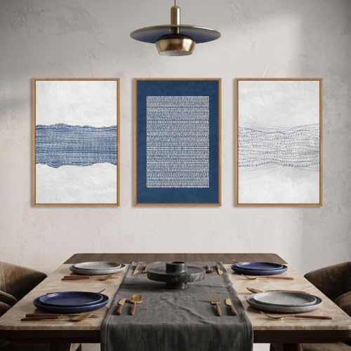 Aryroi Navy Blue and White Abstract Framed Canvas Wall Art Set- 16"x24"x3 - Image 3