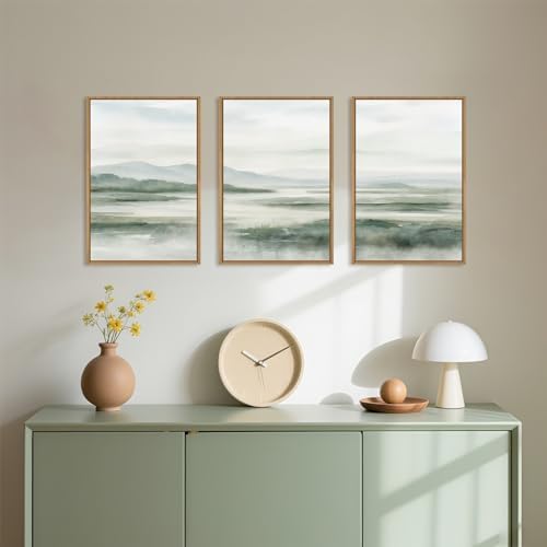 HOURIA Watercolor Misty Green Mountain Framed Canvas Wall Art Set-16"x24"x3 - Image 3
