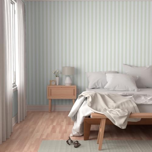 Spoonflower Soft Green Stripe Peel and Stick Removable Wallpaper - Image 5