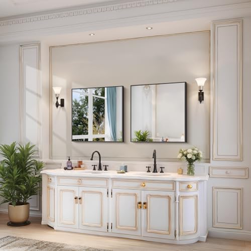 YIROMAN Bathroom Mirror 24"x24", Matte Black Bathroom Mirror - Image 2
