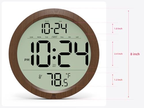 Digital Wall Clock Battery-Operated, 8 Inch Small Decorative Modern Wood Wall - Image 3