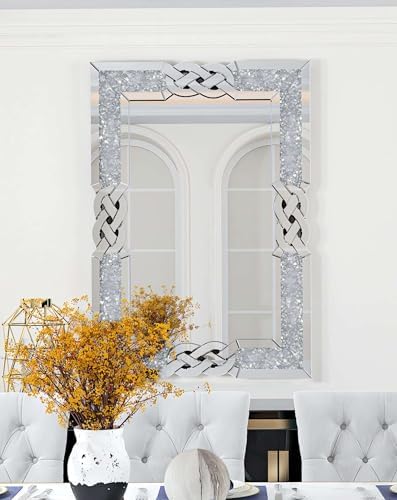 Crushed Diamond Mirror Silver: Rectangular Wall Decor 39.4"x27.5" - Image 2