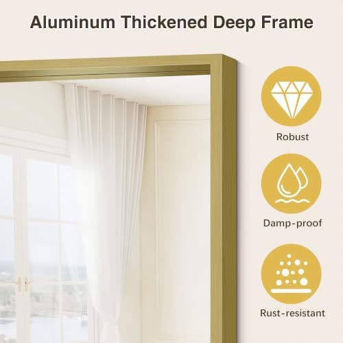Bathroom Mirror, 24 x 24 inch Natural Wood Grain Colored Aluminum Metal Frame - Image 6