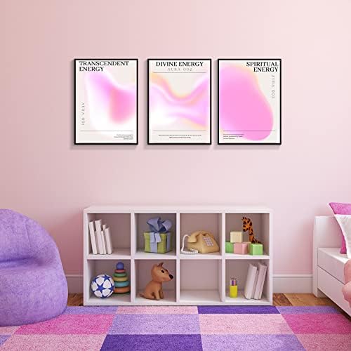Framed 3 Piece Pink Gradient Aura Energy Canvas Wall Art Trippy Positive - Image 7
