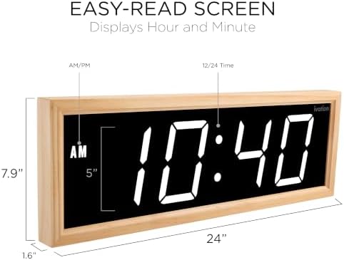 Ivation Large Digital Wall Clock, Big LED Display & Stylish Wood Frame - Image 2