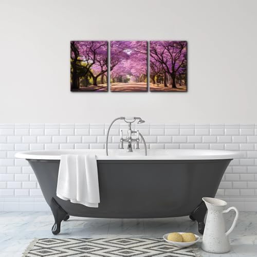 Pacimo Jacaranda Trees Park Canvas Wall Art 3 Panels Modern Spring Natural - Image 4