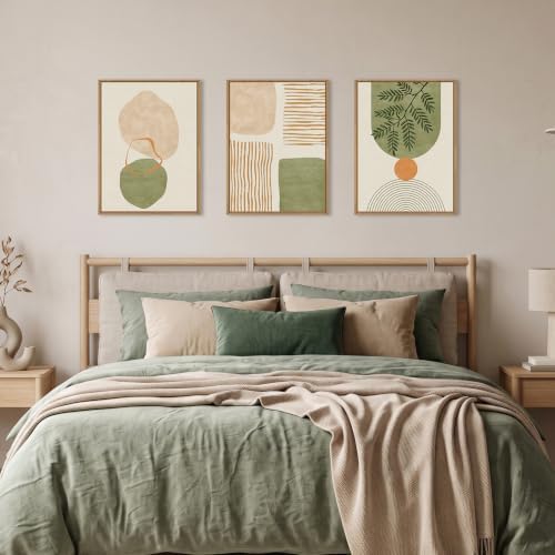Boho Sage Green Framed Canvas Wall Art Set, Abstract Minimalist Geometric Line - Image 4