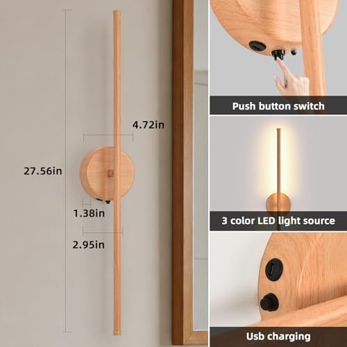 Wall Sconces Battery Operated Set of Two, Faux Wood Texture Finish Wall Lights - Image 6