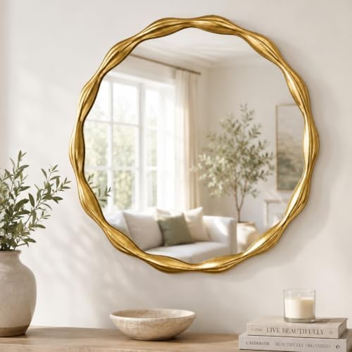 Saliwa 27 Inch Round Gold Wall Mirror by Unknown