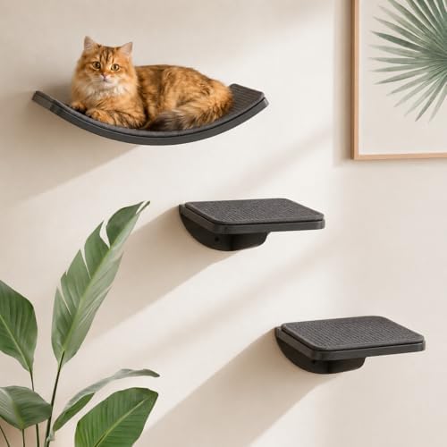 Cat Wall Shelves for Large Cats Set, Wall Mounted Climbing Shelves for Sleeping by PELUOMOZ