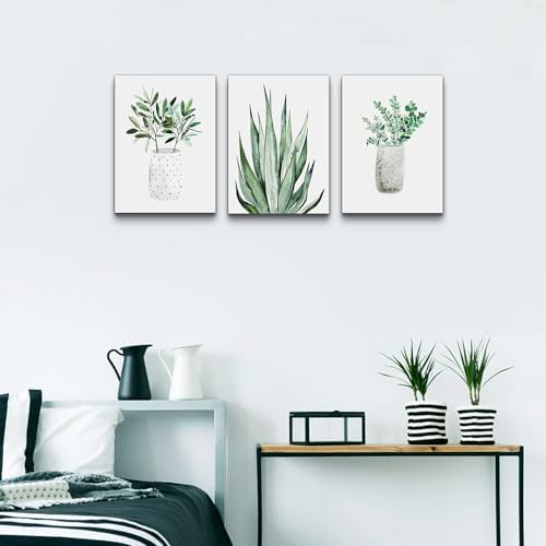 Lapremoly 3 Piece Green Plants Ink Wall Paintings Canvas Wall Art - Image 3