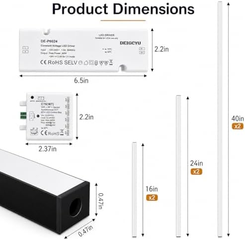 LED Recessed Lighting Kit, 6 Pack Black Self-Adhesive Light Bars - Image 7