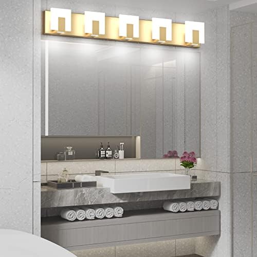 Aipsun Gold Bathroom Vanity Lighting Fixtures Modern LED 5 Lights Vanity Light - Image 4