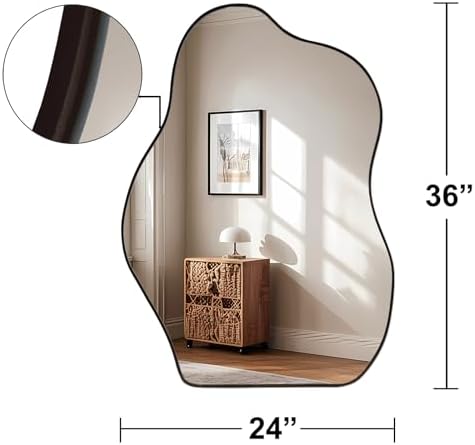 Irregular Asymmetrical Wall Mirror, 36x24 Inch Black Bathroom Mirror - Image 4