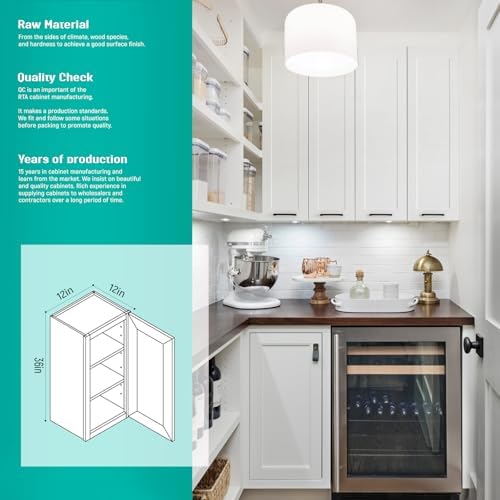12" W x 36" H White Shaker Single-Door Kitchen Wall Cabinet - Image 4