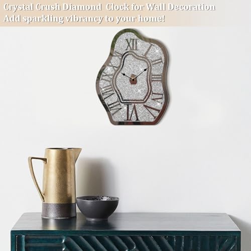 Modern Wall Clock for Living Room Decor Silver Crystal Crush Diamond Mirrored - Image 6