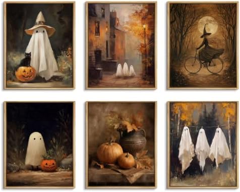 HTTART Vintage Halloween Ghost Poster Set of 6, Gothic Cute Ghost Witch Canvas by Unknown