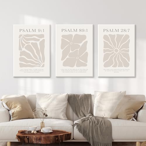 Scripture Christian Wall Art Set of 3 Beige Bible Verses Wall Decor Neutral - Image 4