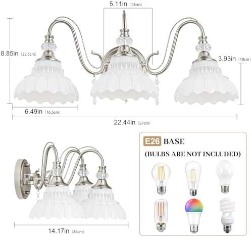 Brushed Nickel Bathroom Vanity Light, 3-Light Nickel Finish Wall Sconce - Image 6