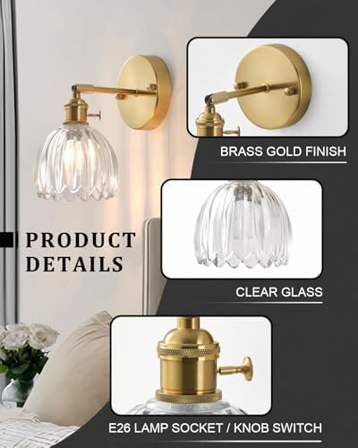 Plug in and Hardwired Wall Sconces, Luxury Vintage Tulip Crystal Glass Shade - Image 3