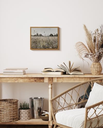 ARPEOTCY Vintage Framed Canvas Wall Art, Classical Wildflowers Field Sky - Image 3