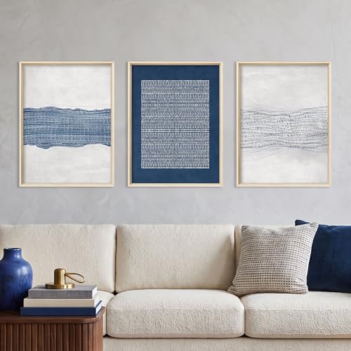 Aryroi Navy Blue and White Abstract Framed Canvas Wall Art Set- 12"x16"x3 - Image 2