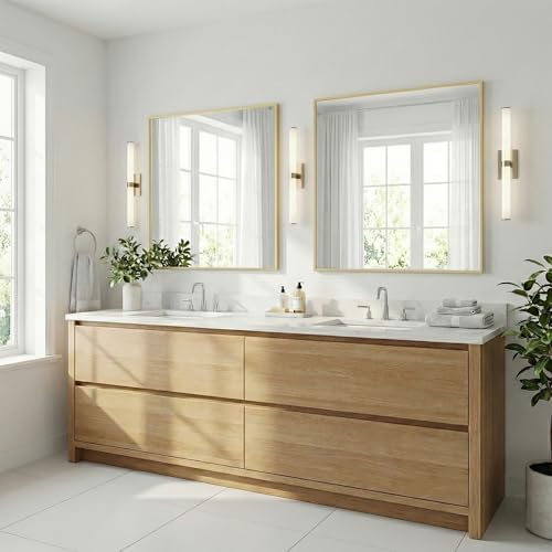 36"x36" Satin Gold Framed Square Bathroom Vanity Wall Mirror - Image 2