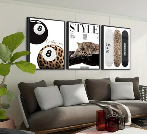 3Pcs Black Framed Trendy Leopard Wall Art Preppy Aesthetic Stylish Leopard - Image 2