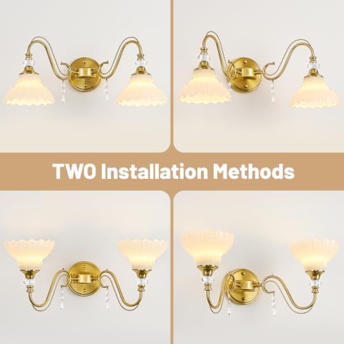 Vintage Bathroom Vanity Light, 2-Light Brushed Gold Finish Wall Sconce - Image 3
