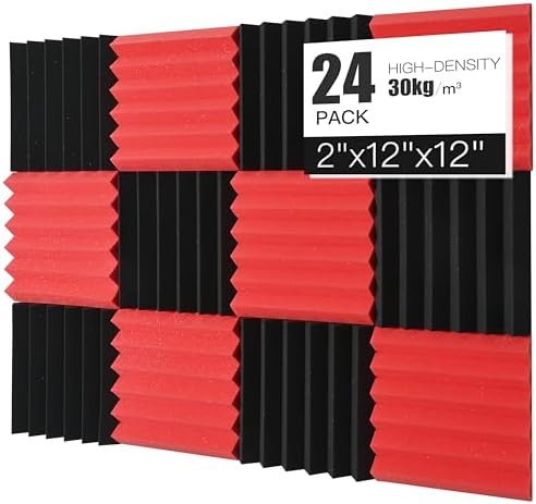 Acoustic Foams Panels 24 Pack 2" x 12"x 12" Sound Proof Foam Panels by Saiqiang