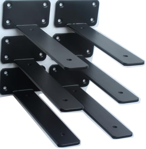 6 Pack - 9 inch Black Hidden L Shelf Bracket Iron Floating Shelf Brackets by MHMYDZ
