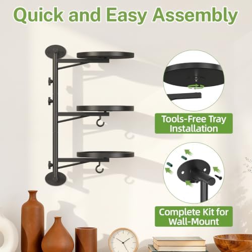 iDavosic.ly Wall Plant Holder Set of 2, Rotating Window Shelf, 3-Tier Black - Image 6