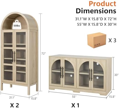 3-Piece Arched Storage Cabinet Set - Image 2