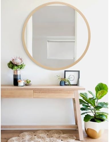 JJUUYOU Large Round Mirrors for Wall Circular Mirror for Bathroom 24 Inc Wood - Image 5